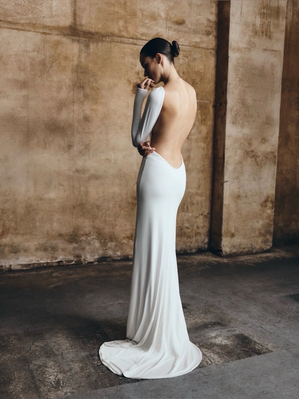 Meshki Marlene slinky Low Back/ Backless White Women's Maxi Dress